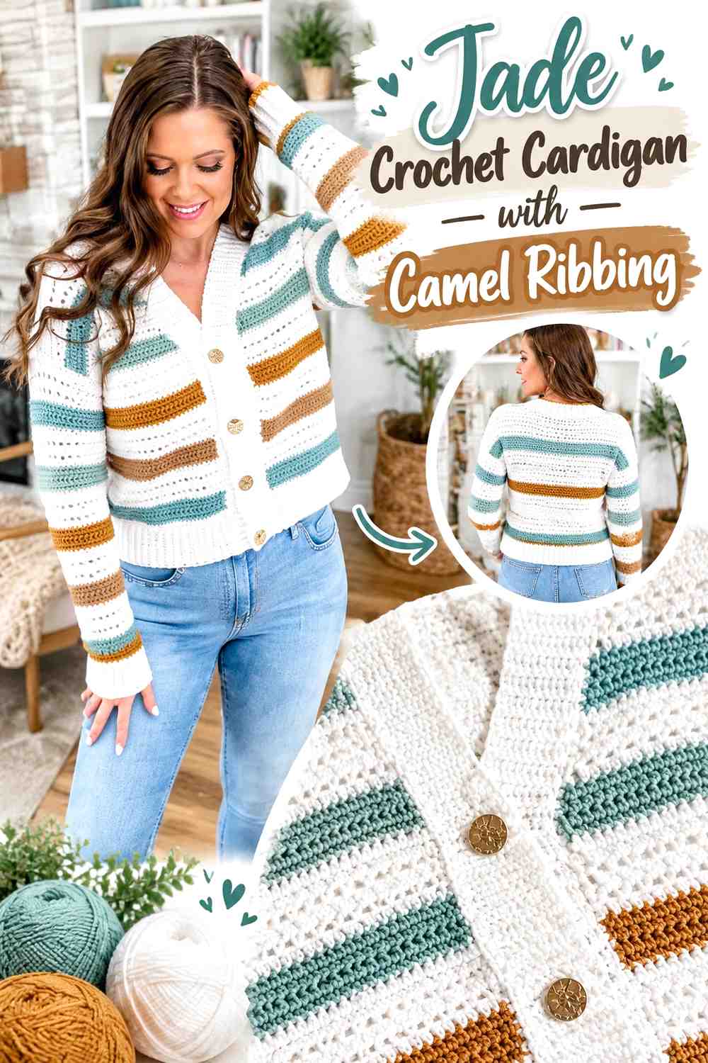 2. Jade Crochet Cardigan With Camel Ribbing