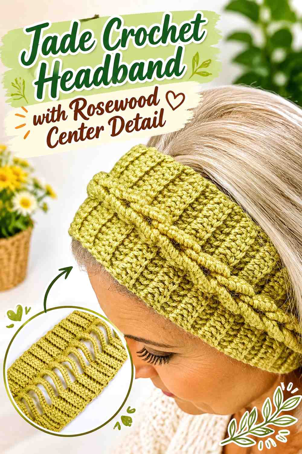 15. Jade Crochet Headband With Rosewood Center Detail