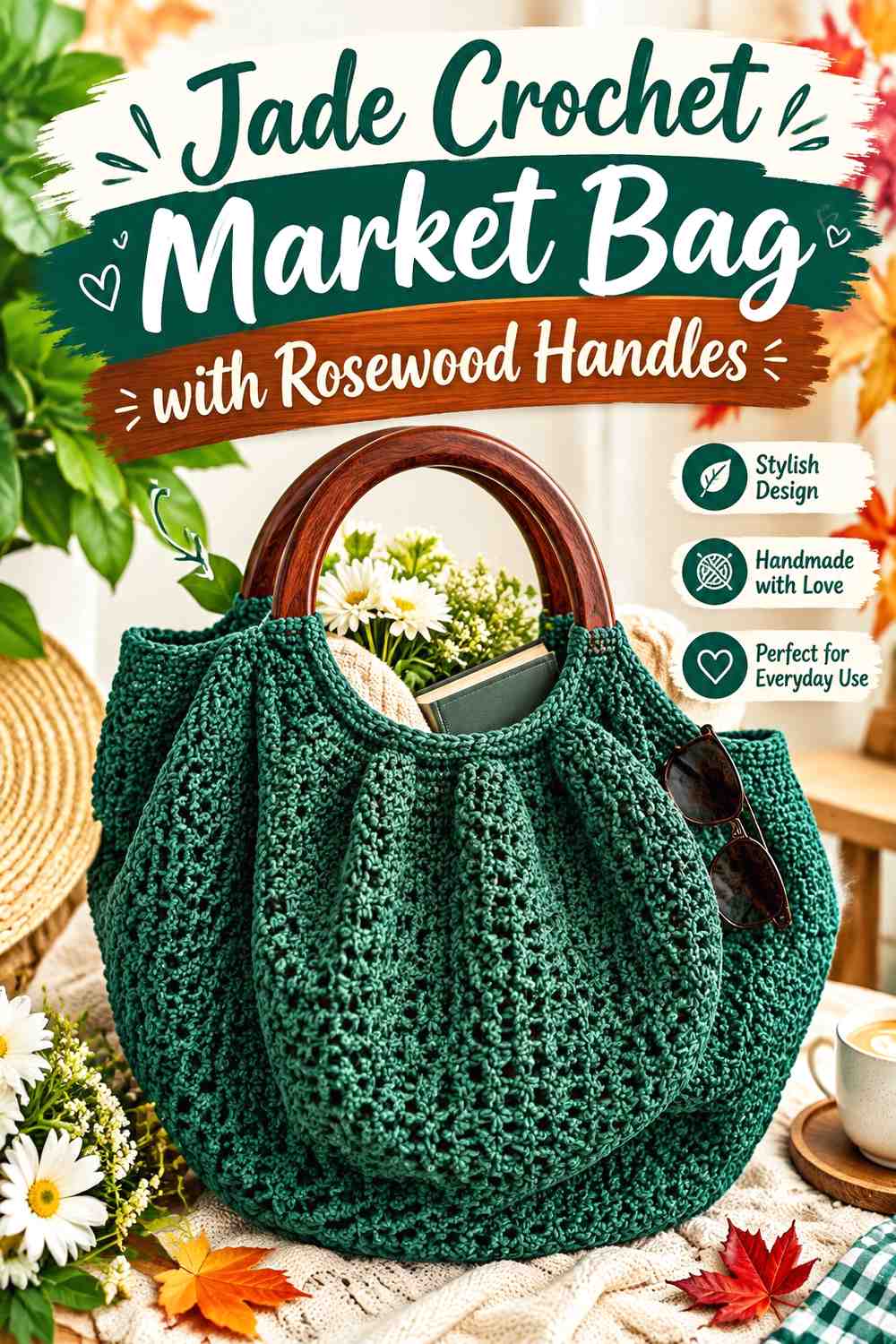 13. Jade Crochet Market Bag With Rosewood Handles
