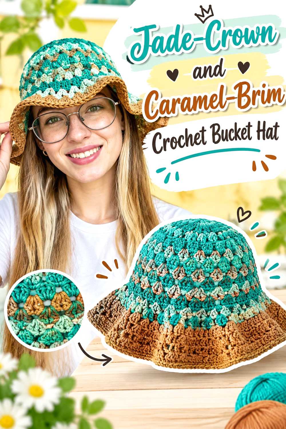 4. Jade Crown And Caramel Brim Crochet Bucket Hat