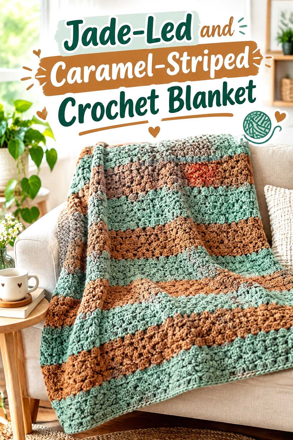 1. Jade Led And Caramel Striped Crochet Blanket
