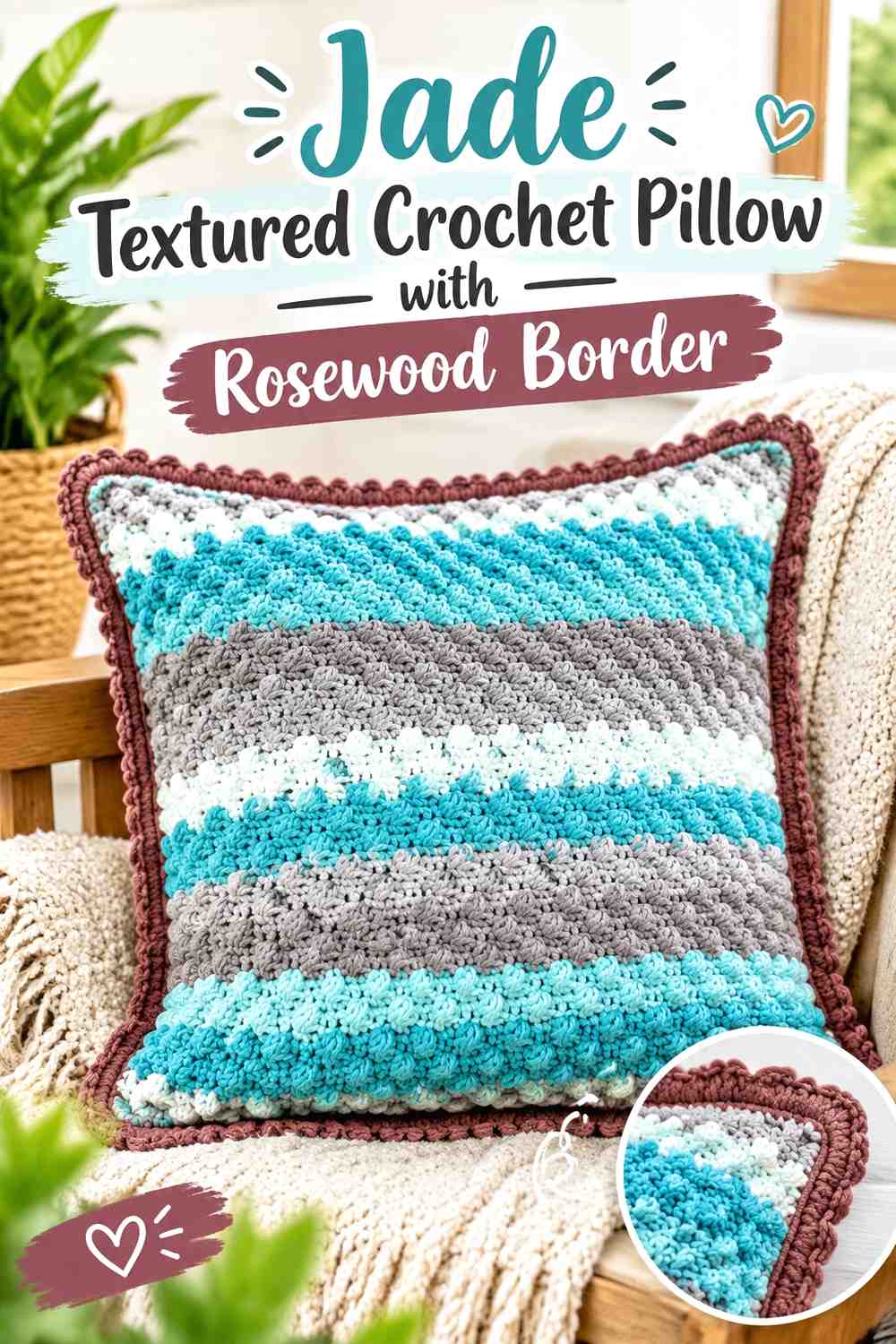 8. Jade Textured Crochet Pillow With Rosewood Border