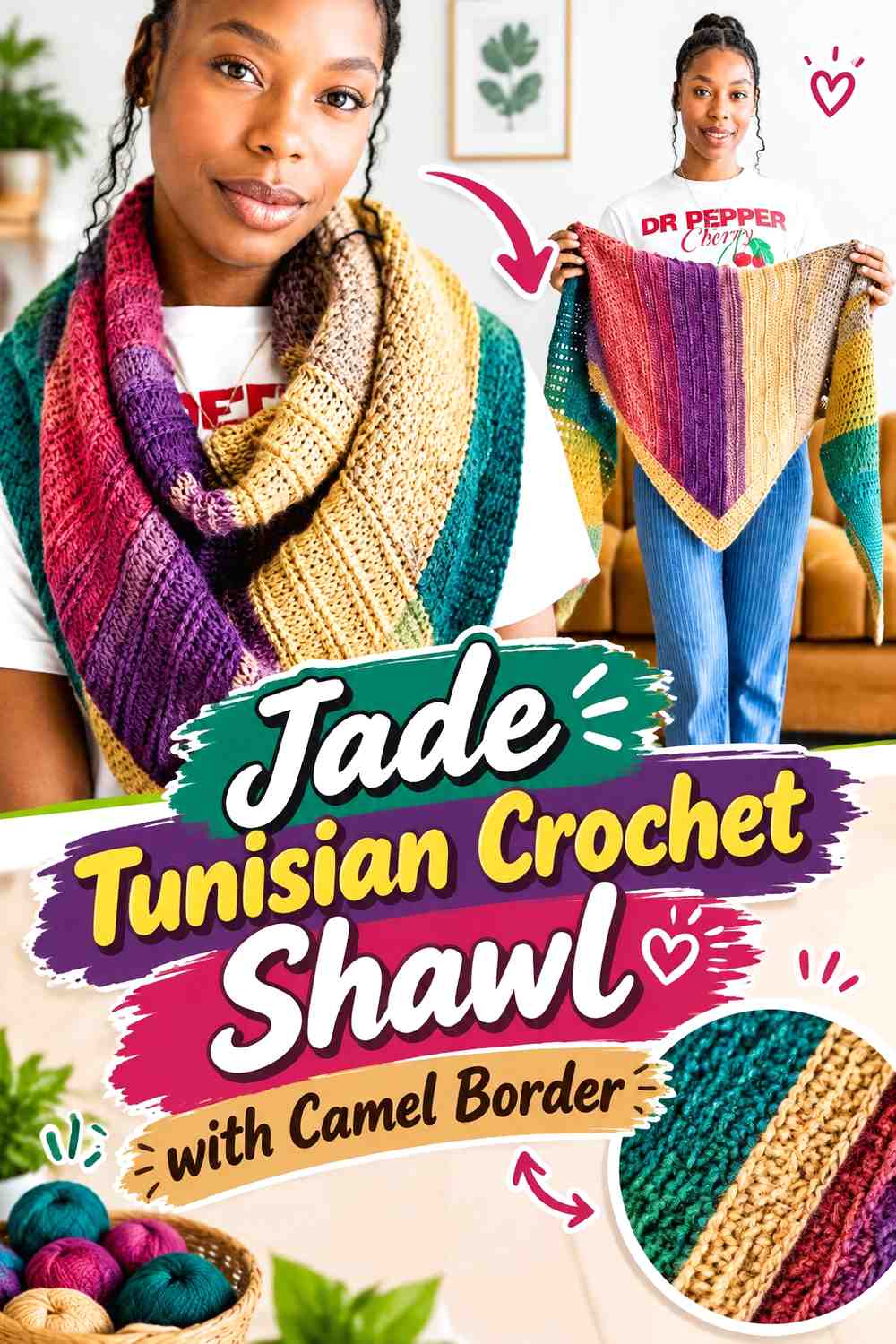 12. Jade Tunisian Crochet Shawl With Camel Border