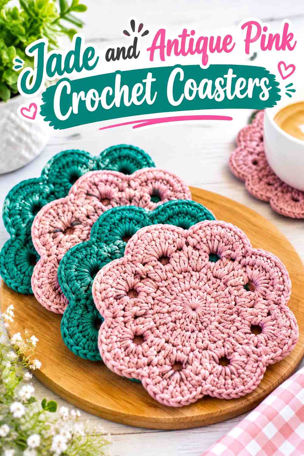 12. Jade And Antique Pink Crochet Coasters