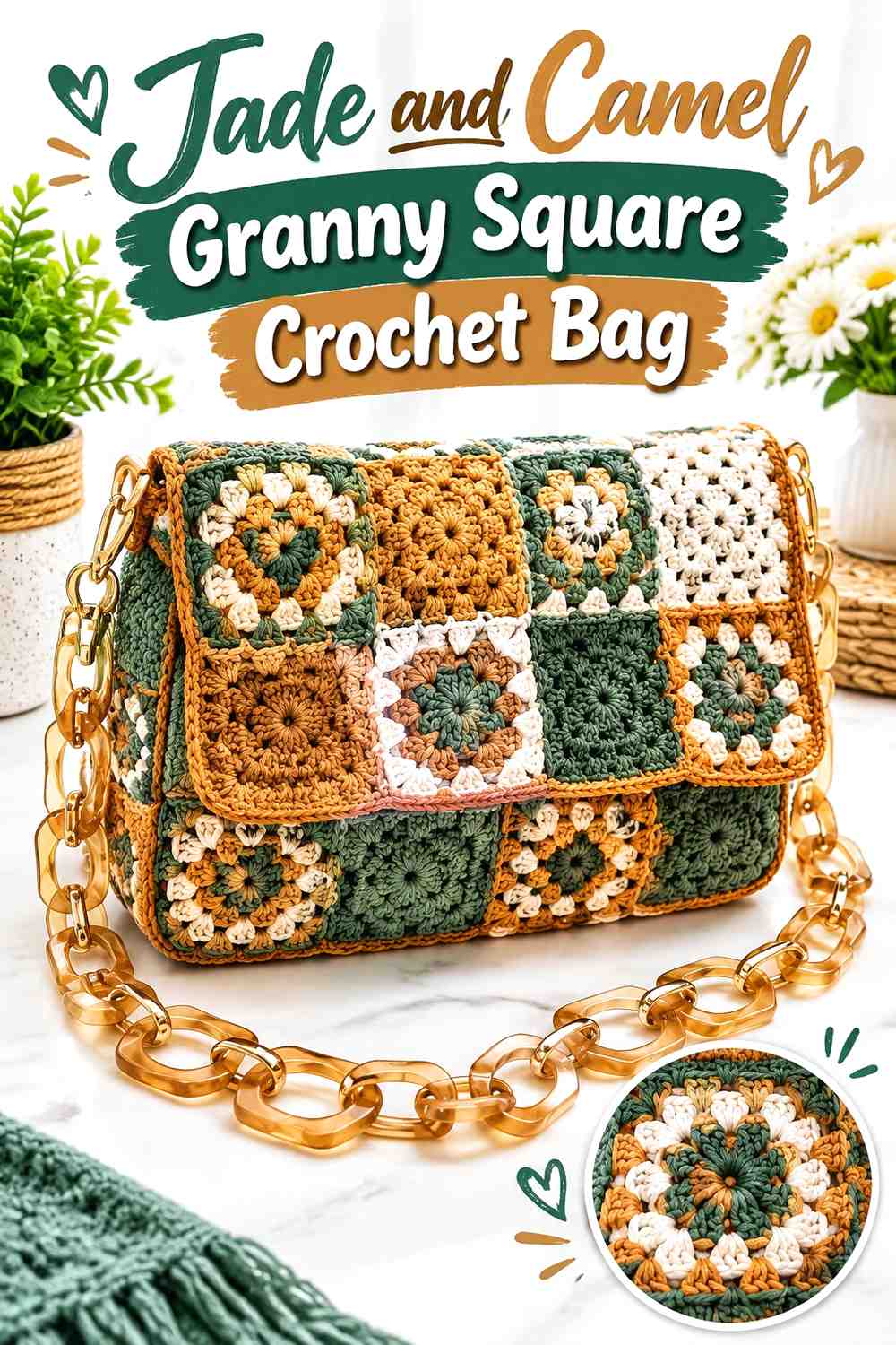 15. Jade And Camel Granny Square Crochet Bag