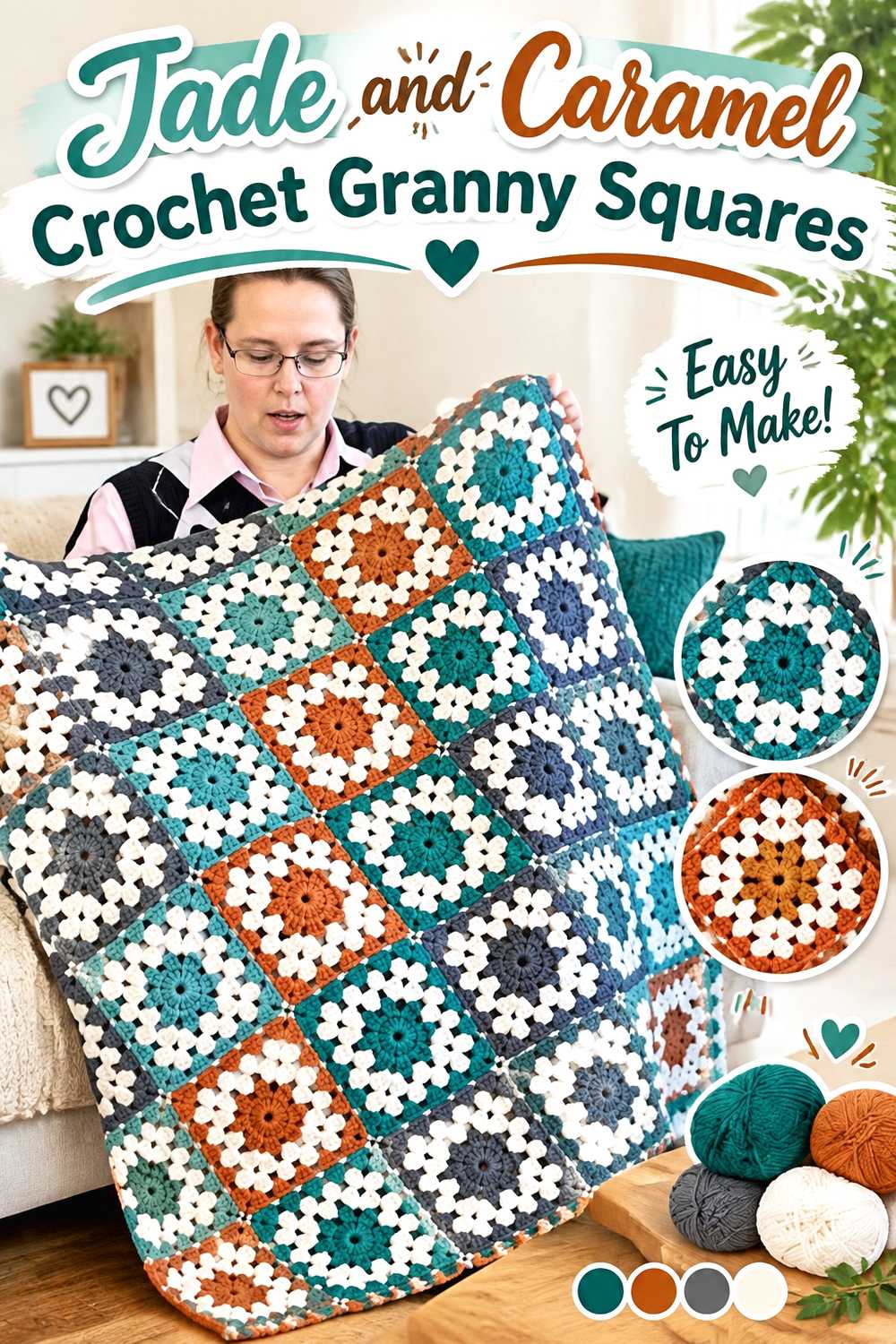 9. Jade And Caramel Crochet Granny Squares