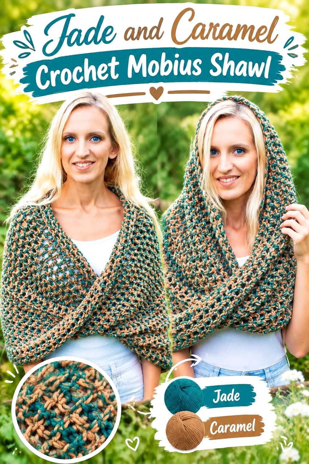 7. Jade And Caramel Crochet Mobius Shawl
