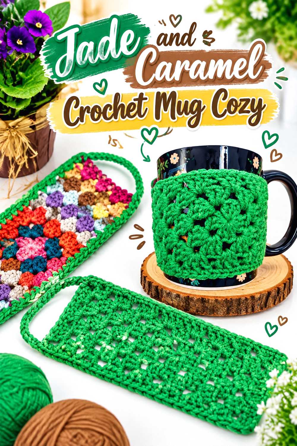 14. Jade And Caramel Crochet Mug Cozy