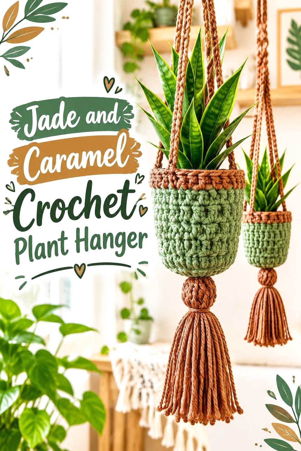 11. Jade And Caramel Crochet Plant Hanger