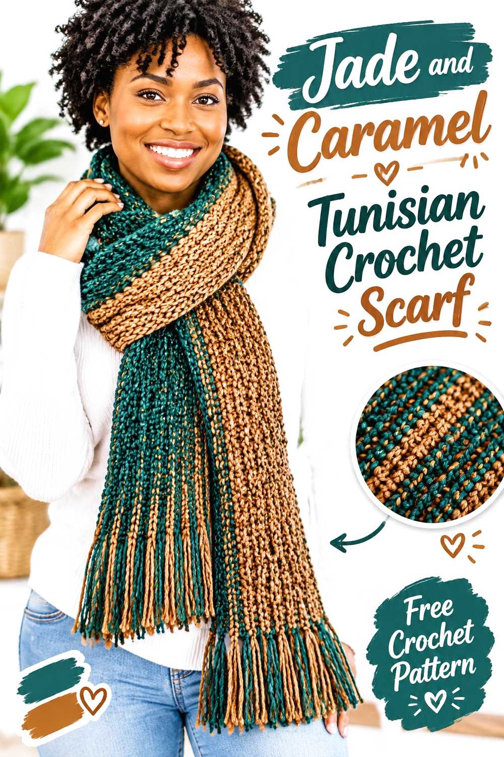 5. Jade And Caramel Tunisian Crochet Scarf