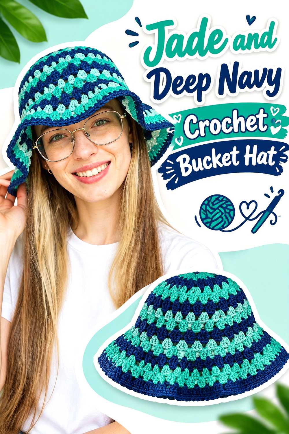 13. Jade And Deep Navy Crochet Bucket Hat
