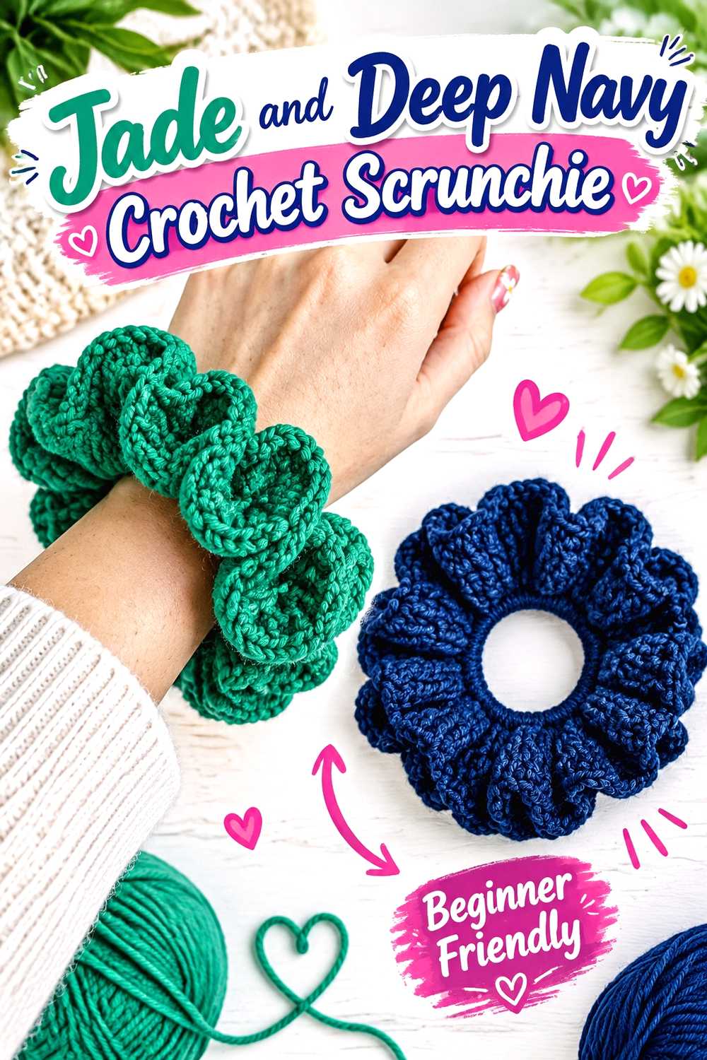 15. Jade And Deep Navy Crochet Scrunchie
