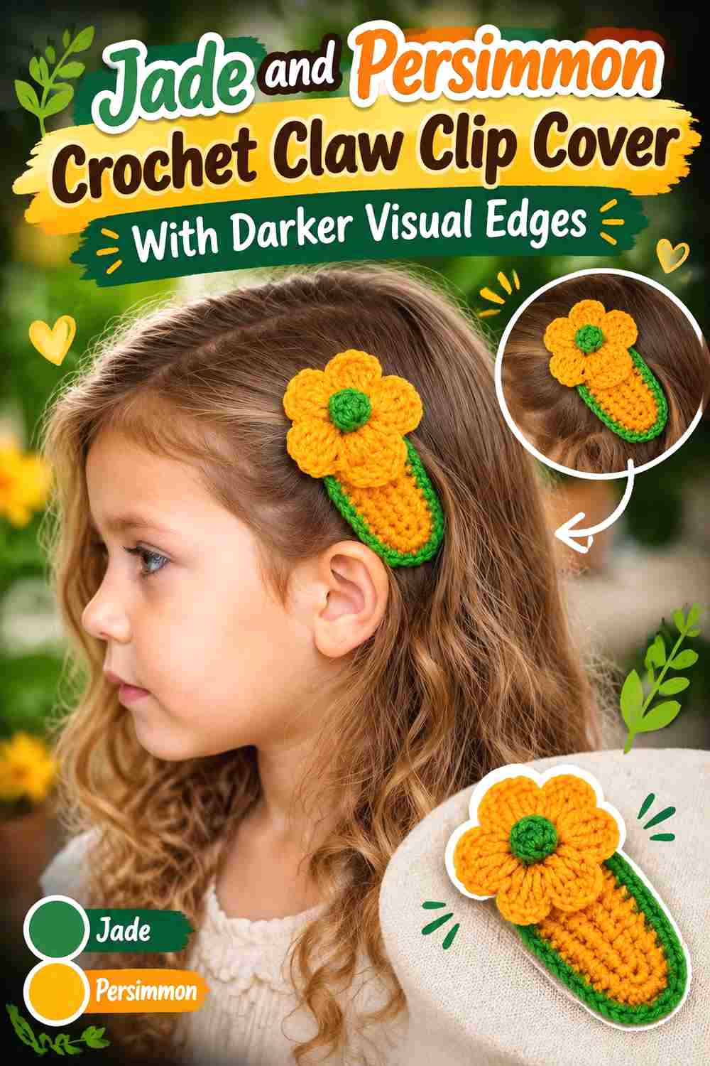 7. Jade And Persimmon Crochet Claw Clip Cover With Darker Visual Edges