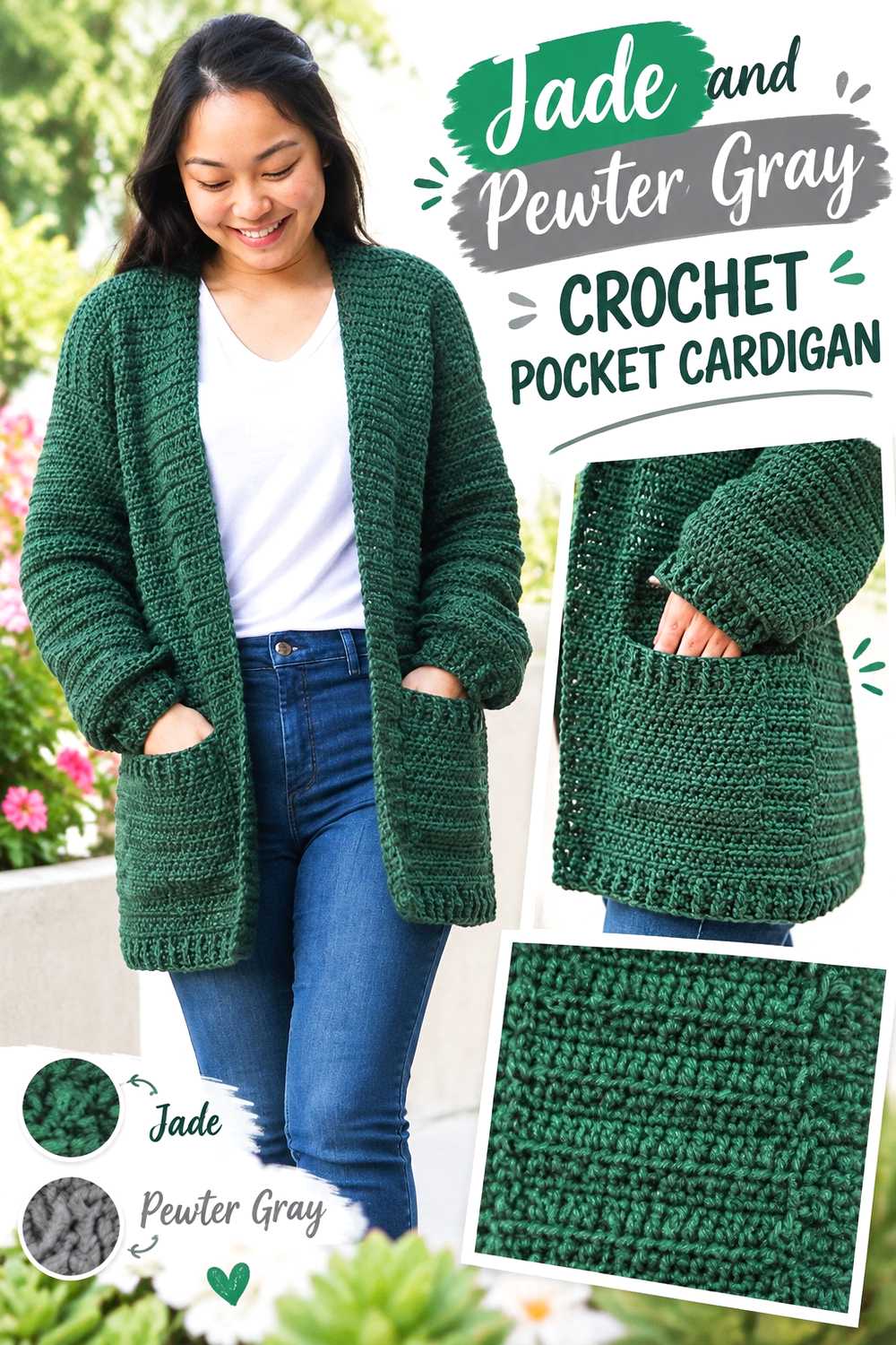 2. Jade And Pewter Gray Crochet Pocket Cardigan