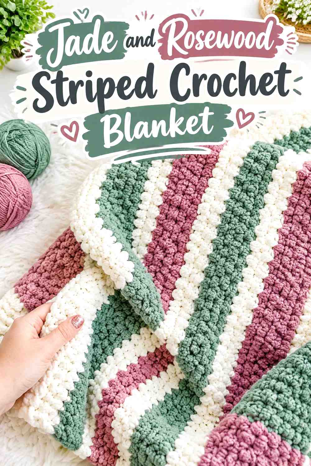 1. Jade And Rosewood Striped Crochet Blanket
