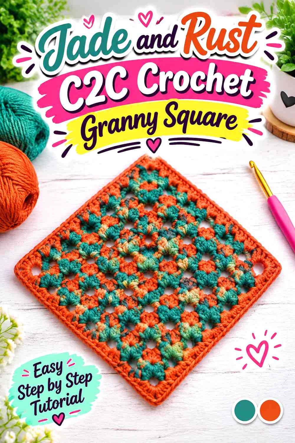 4. Jade And Rust C2c Crochet Granny Square