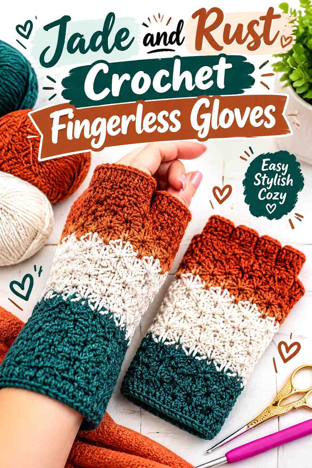 9. Jade And Rust Crochet Fingerless Gloves