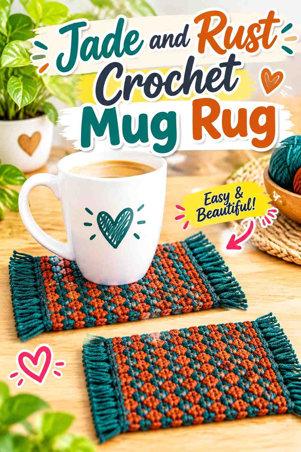 11. Jade And Rust Crochet Mug Rug