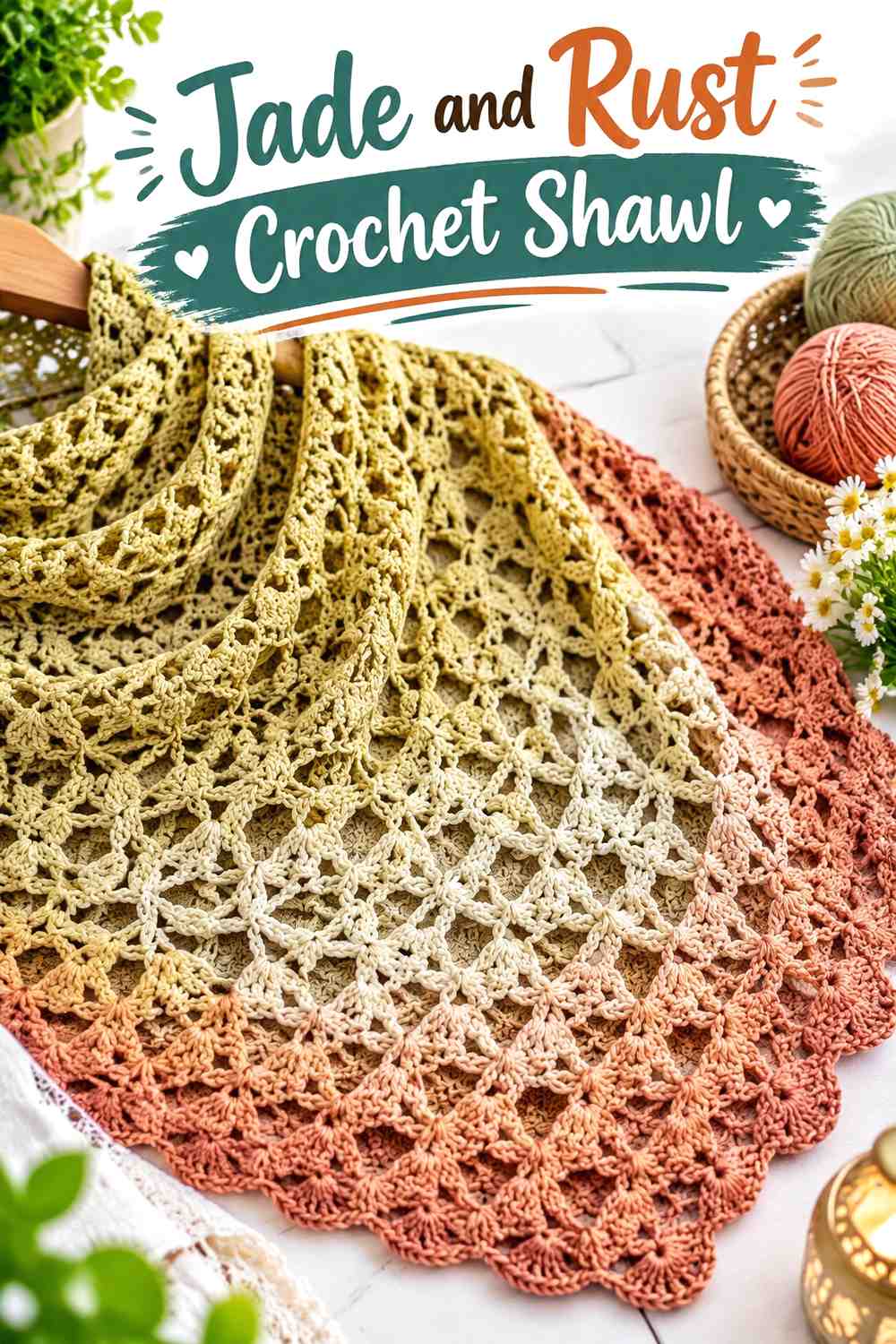 15. Jade And Rust Crochet Shawl
