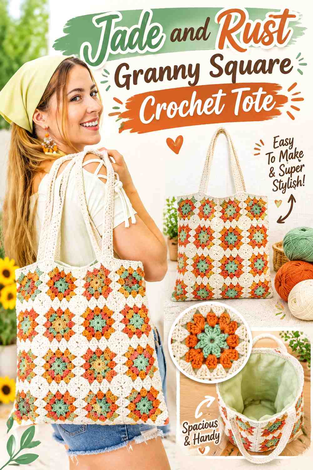 3. Jade And Rust Granny Square Crochet Tote
