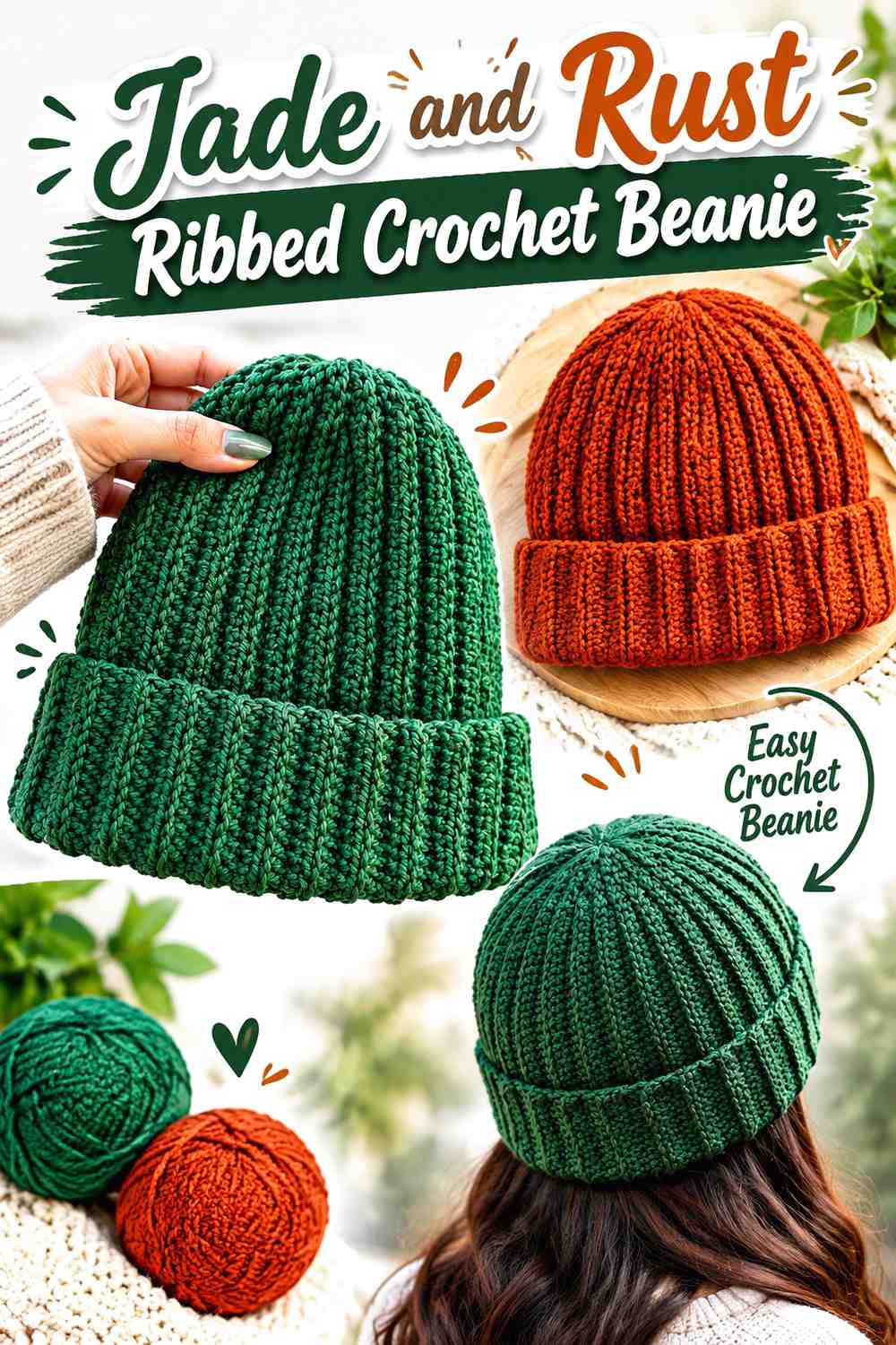 2. Jade And Rust Ribbed Crochet Beanie