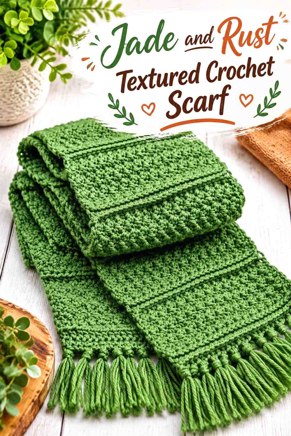 6. Jade And Rust Textured Crochet Scarf