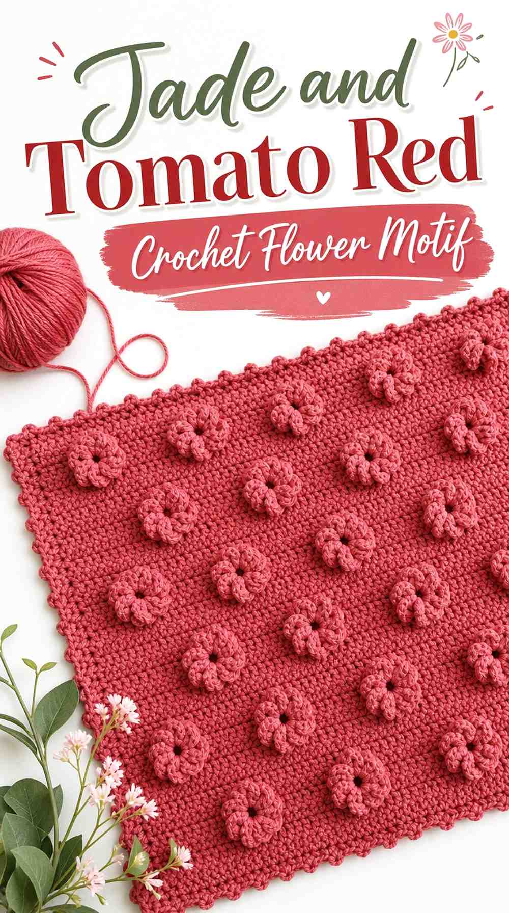 4. Jade And Tomato Red Crochet Flower Motif