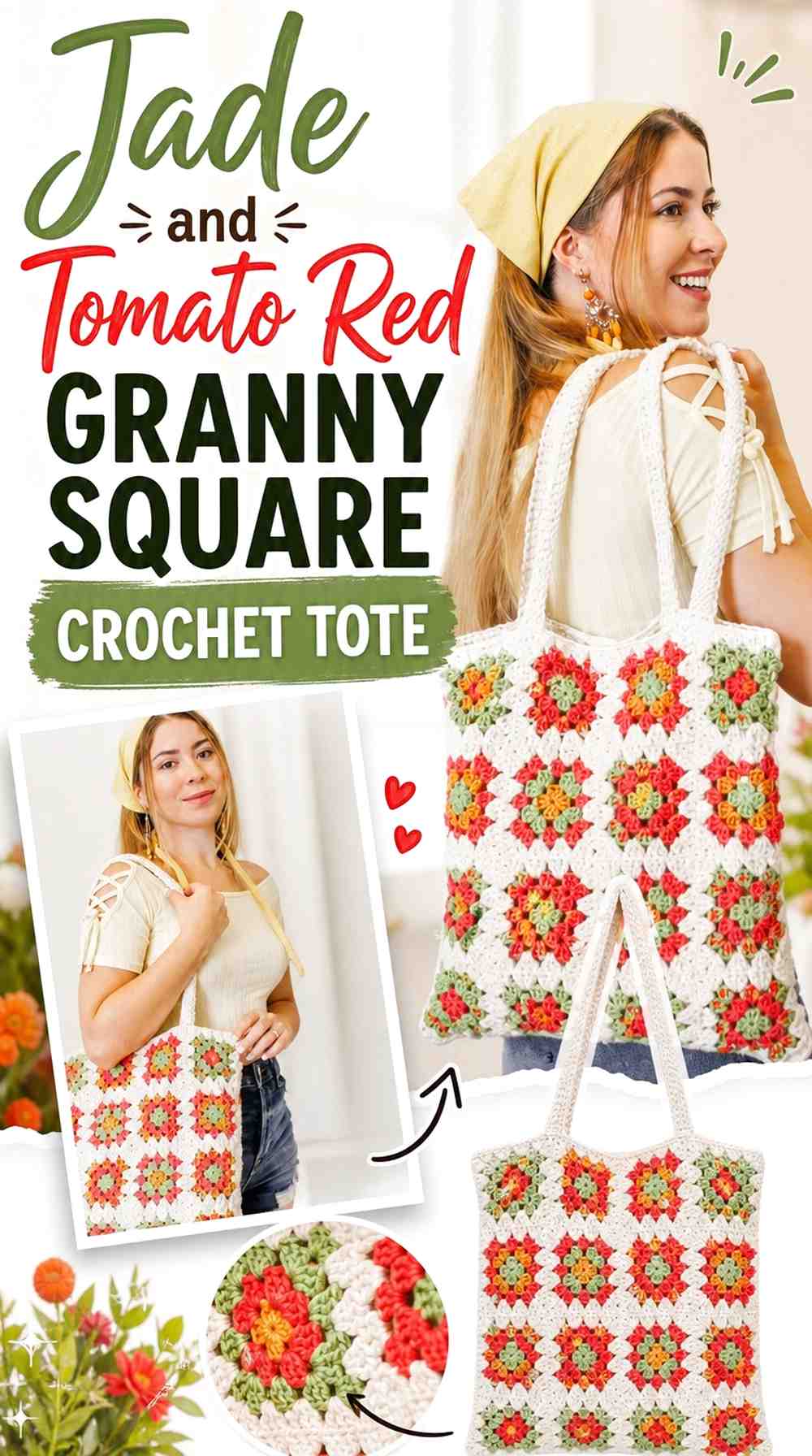 9. Jade And Tomato Red Granny Square Crochet Tote