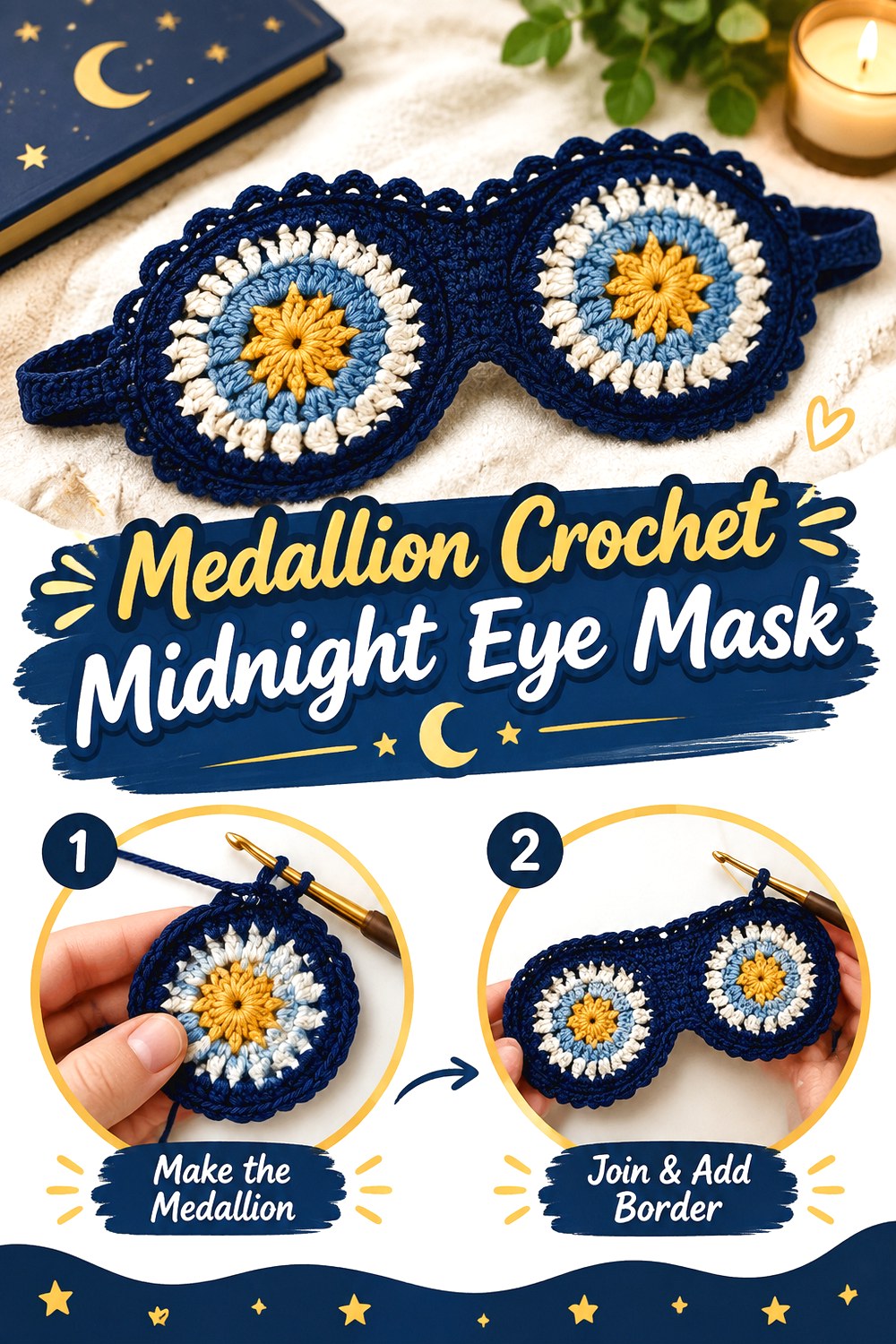 Medallion Crochet Midnight Eye Mask