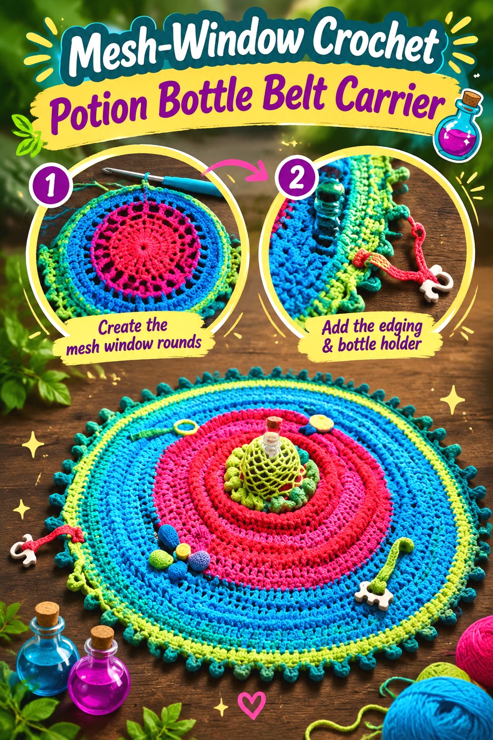 Mesh Window Crochet Potion Bottle Belt Carrier