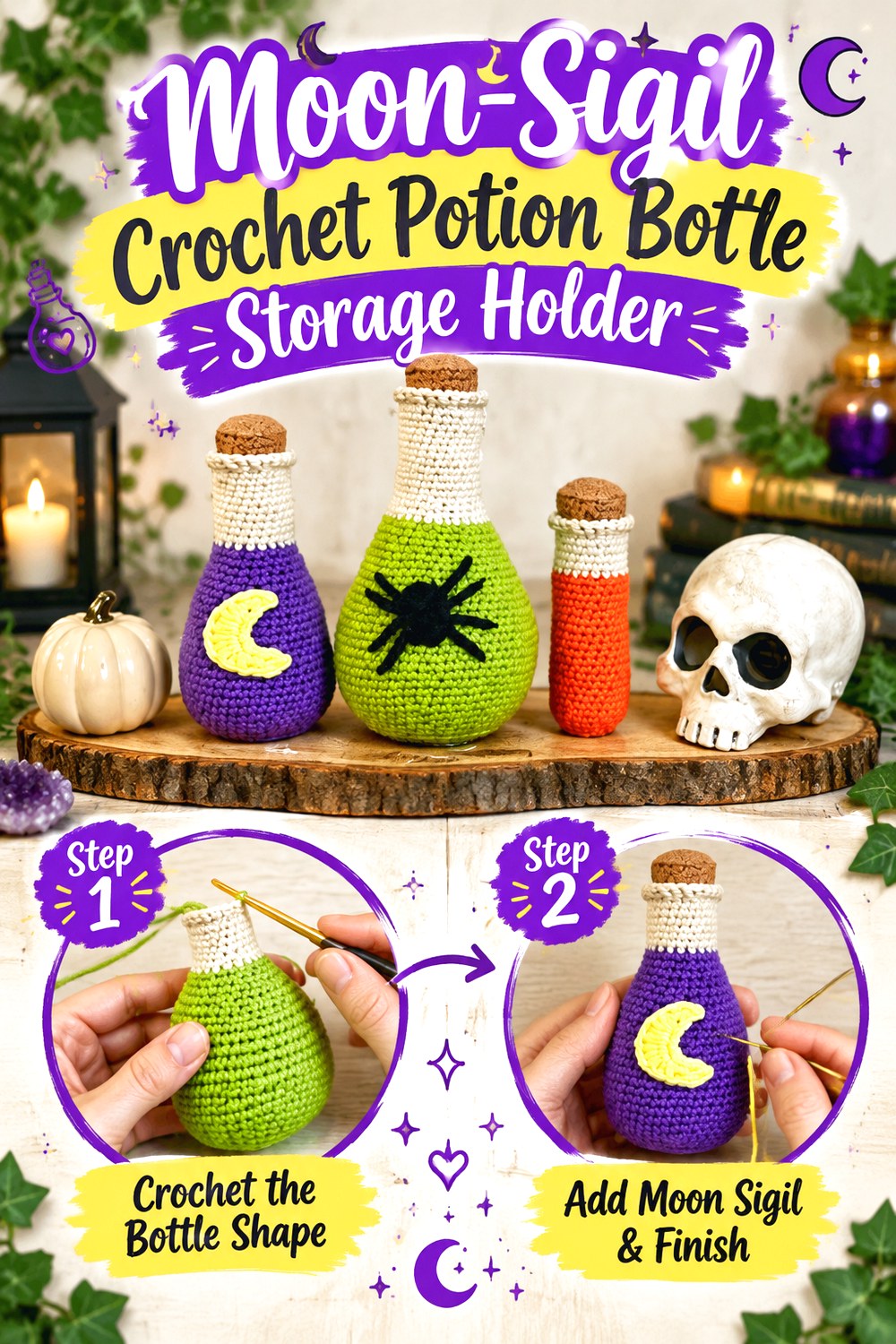 Moon Sigil Crochet Potion Bottle Storage Holder