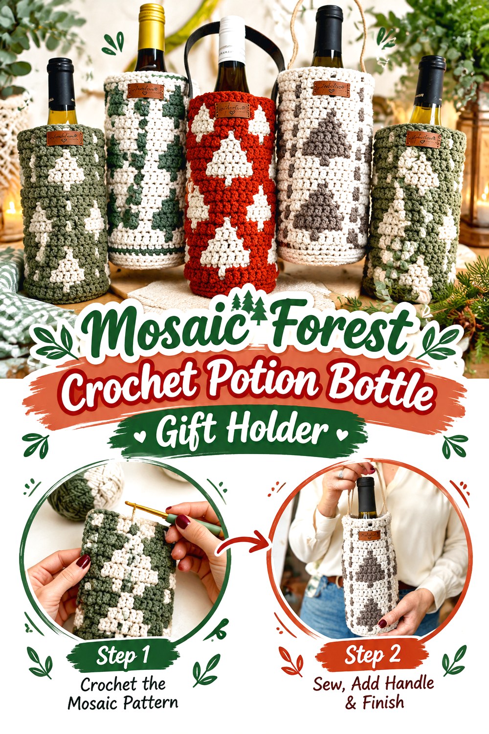 Mosaic Forest Crochet Potion Bottle Gift Holder