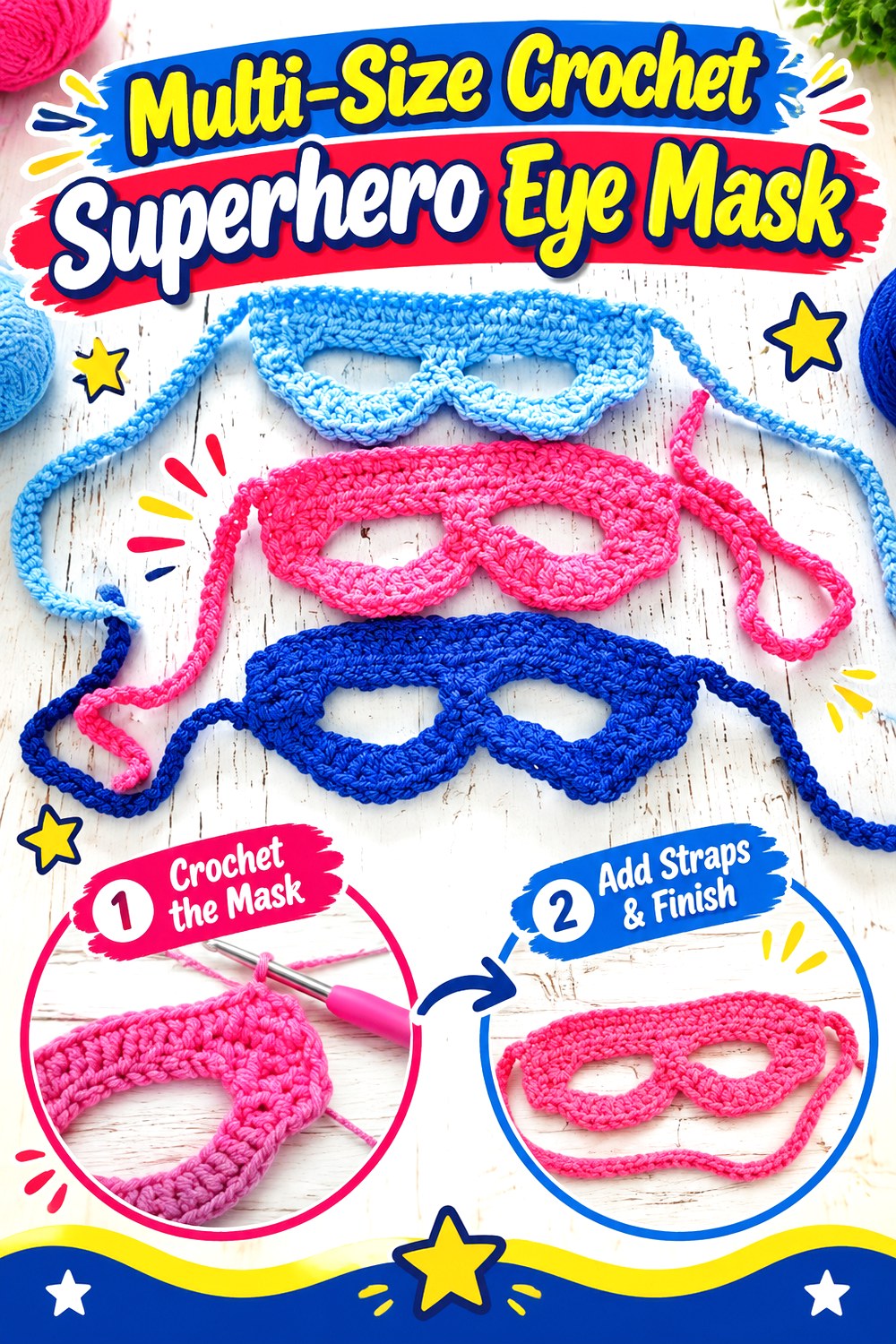 Multi Size Crochet Superhero Eye Mask
