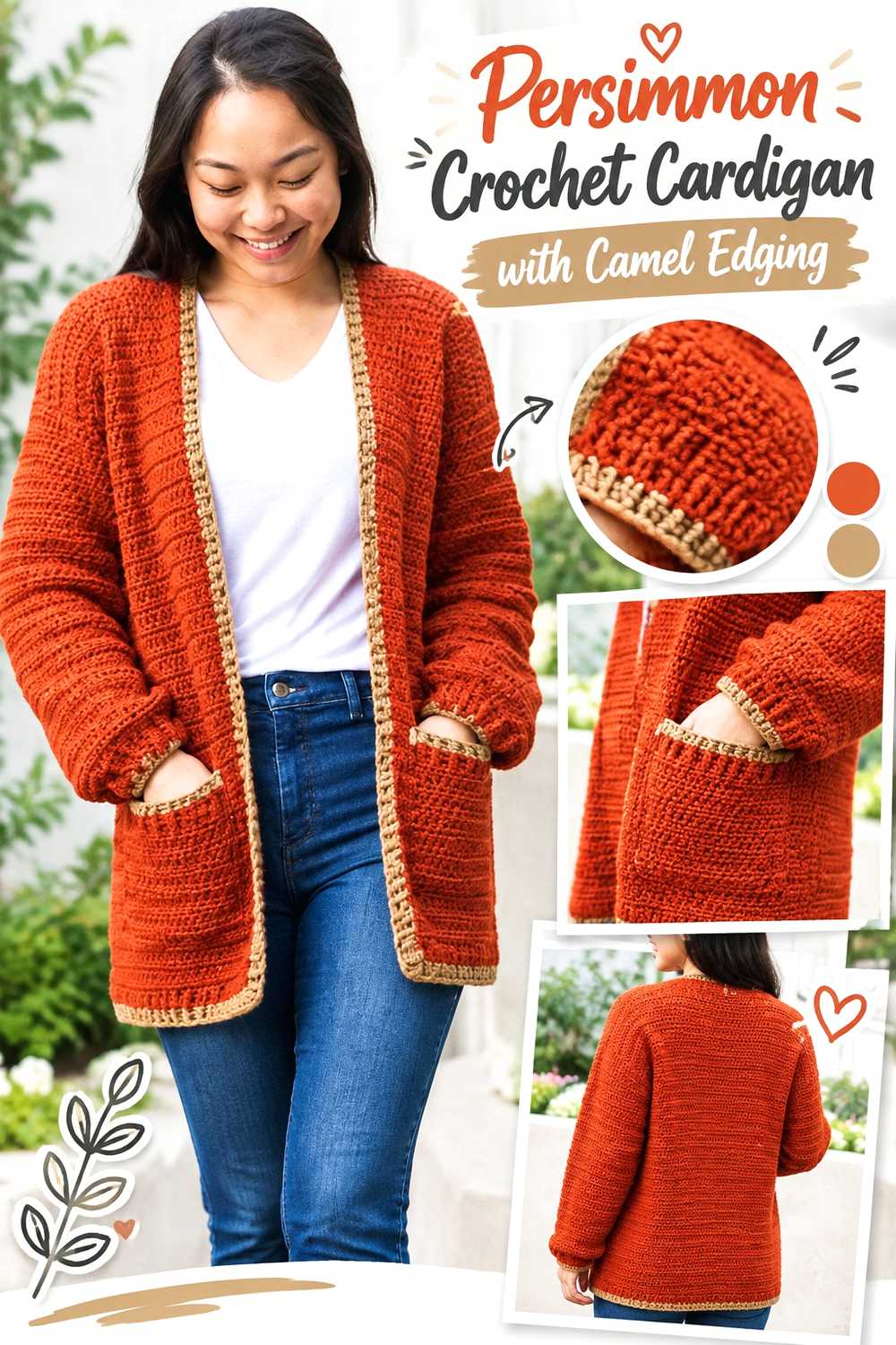 1. Persimmon Crochet Cardigan With Camel Edging