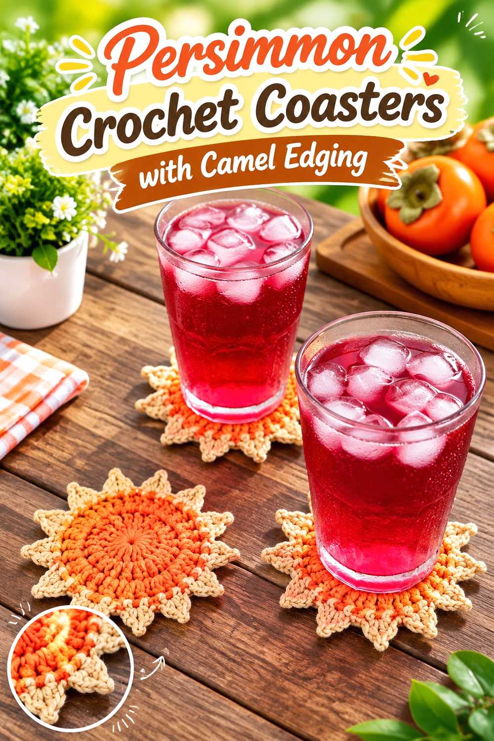 7. Persimmon Crochet Coasters With Camel Edging