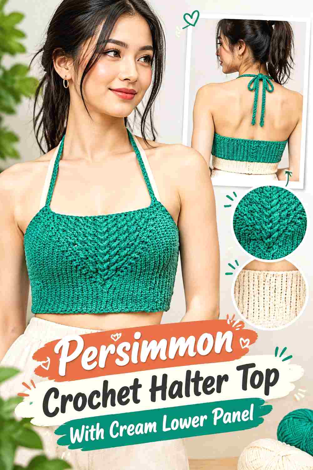 11. Persimmon Crochet Halter Top With Cream Lower Panel