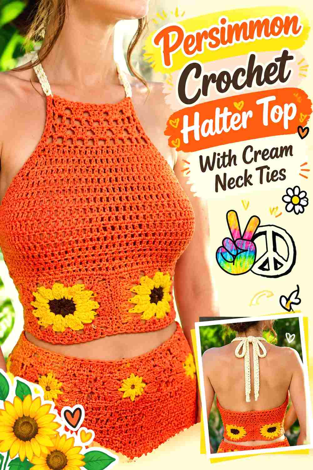 3. Persimmon Crochet Halter Top With Cream Neck Ties