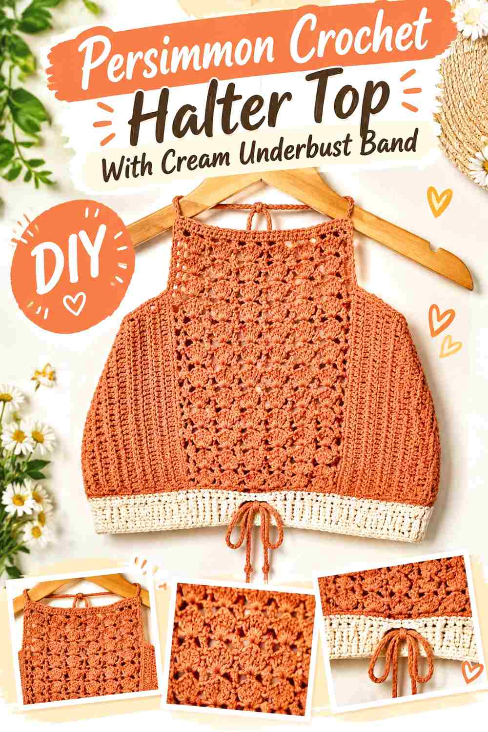 6. Persimmon Crochet Halter Top With Cream Underbust Band