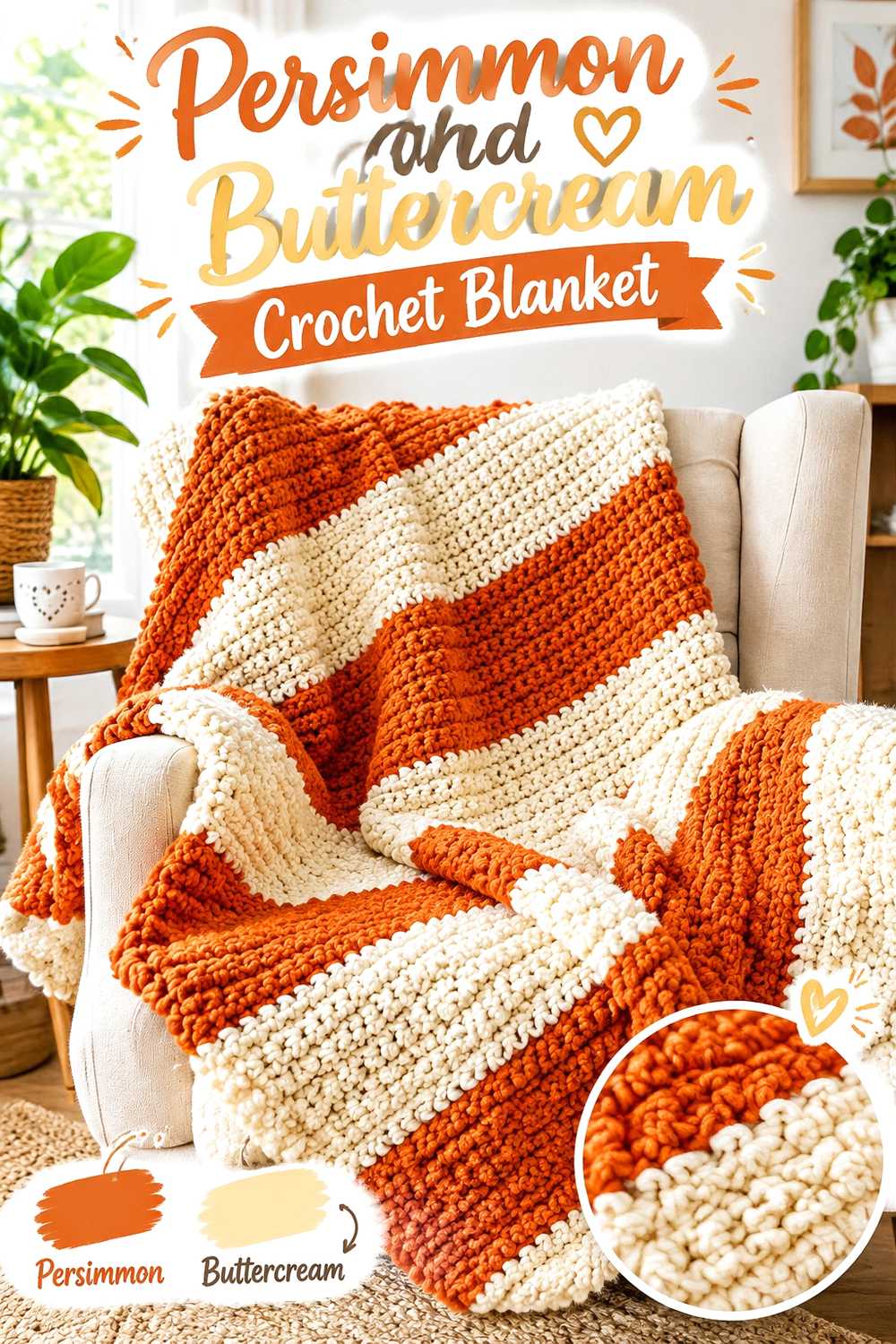 1. Persimmon And Buttercream Crochet Blanket
