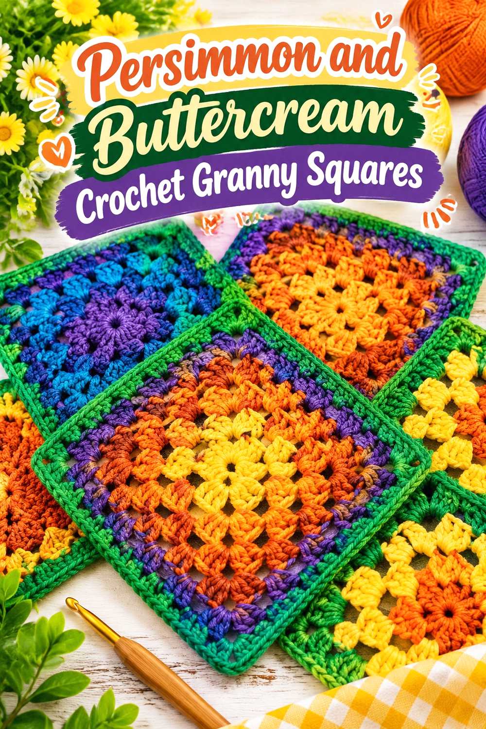 9. Persimmon And Buttercream Crochet Granny Squares