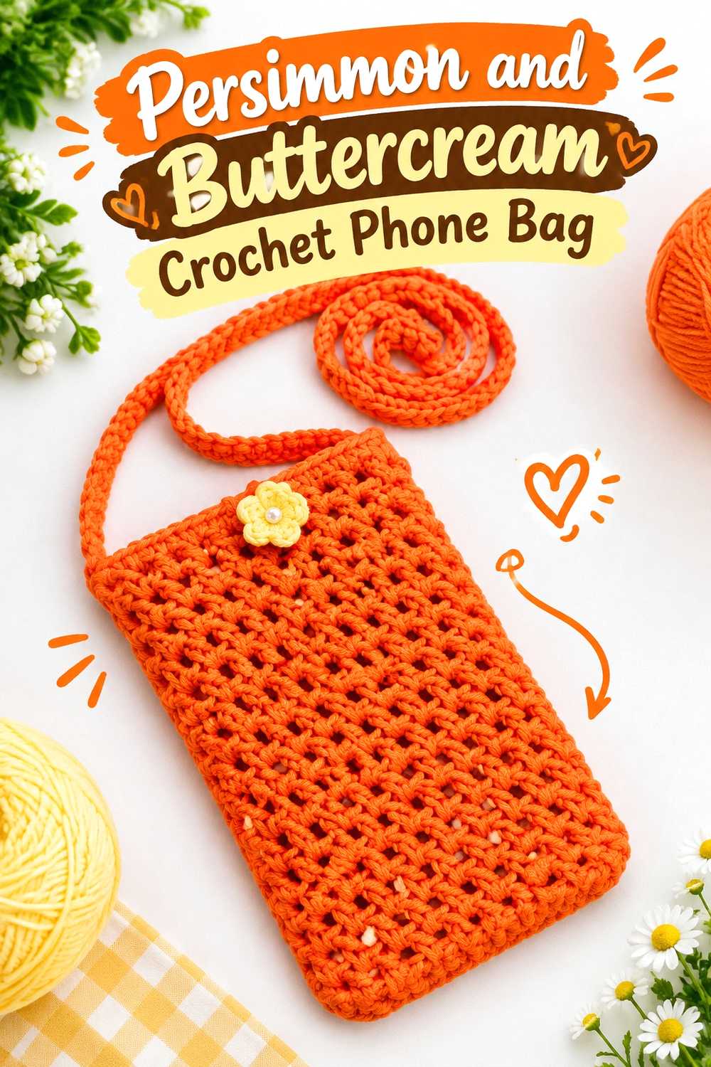 17. Persimmon And Buttercream Crochet Phone Bag