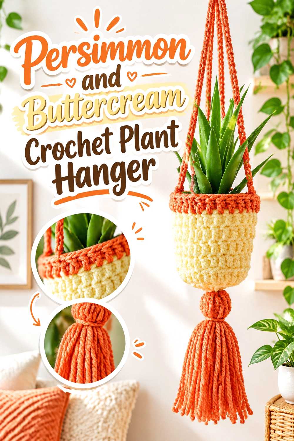11. Persimmon And Buttercream Crochet Plant Hanger