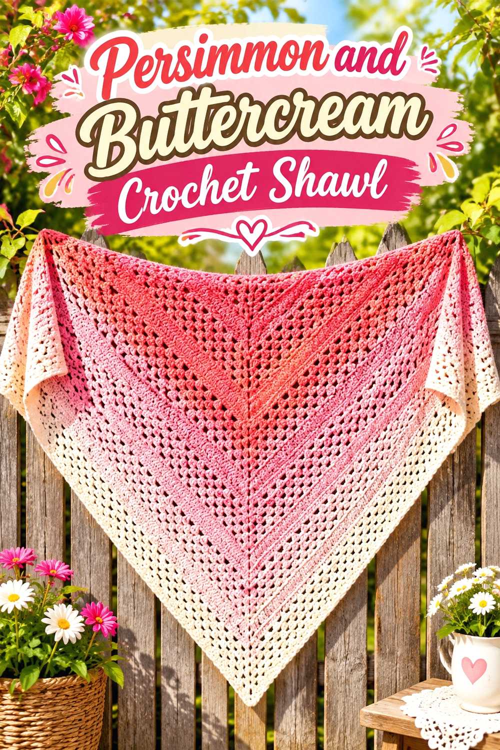 7. Persimmon And Buttercream Crochet Shawl