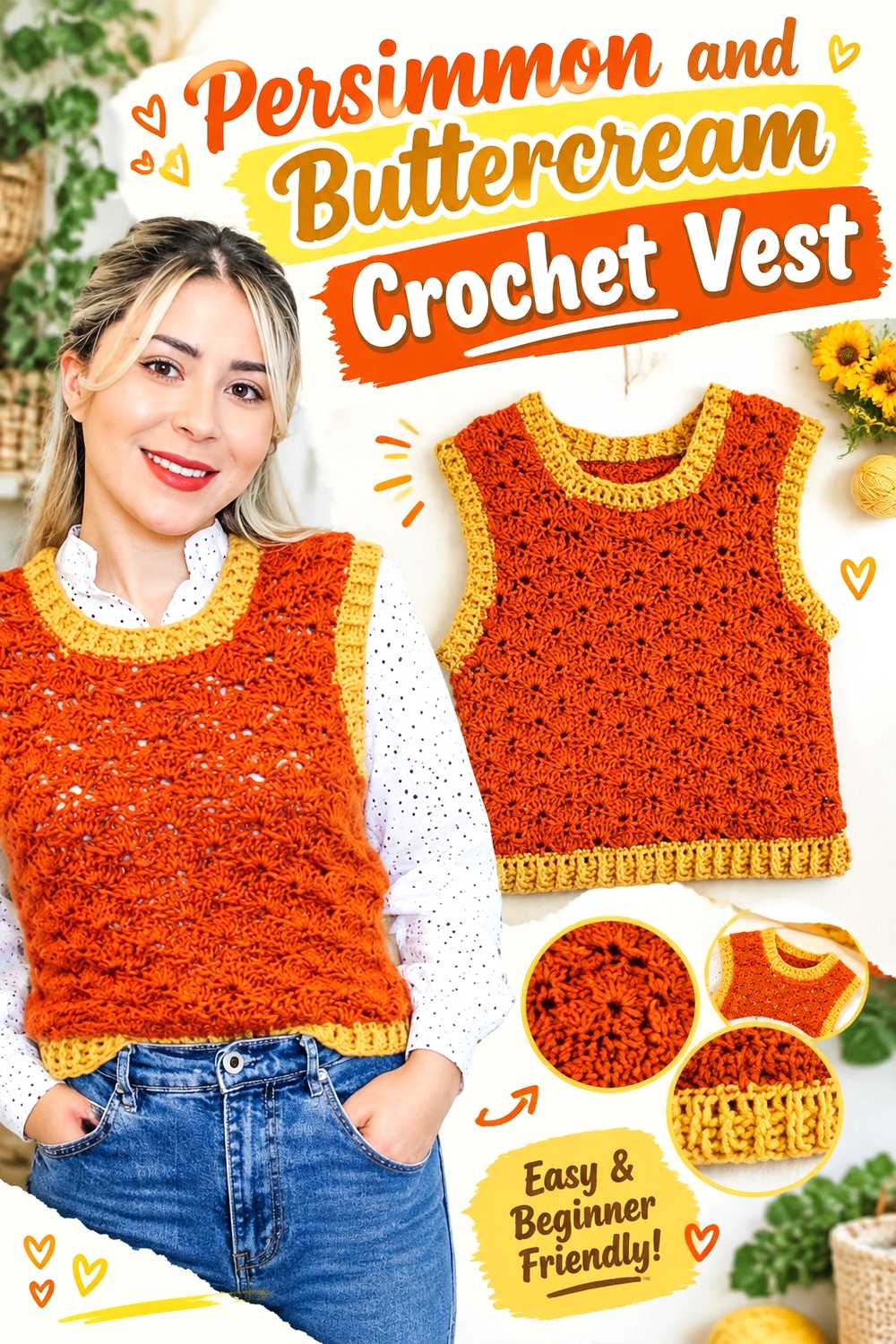 3. Persimmon And Buttercream Crochet Vest