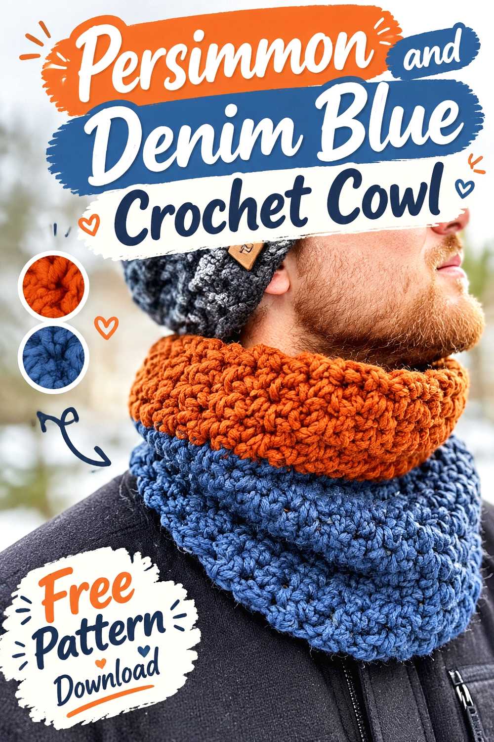 13. Persimmon And Denim Blue Crochet Cowl