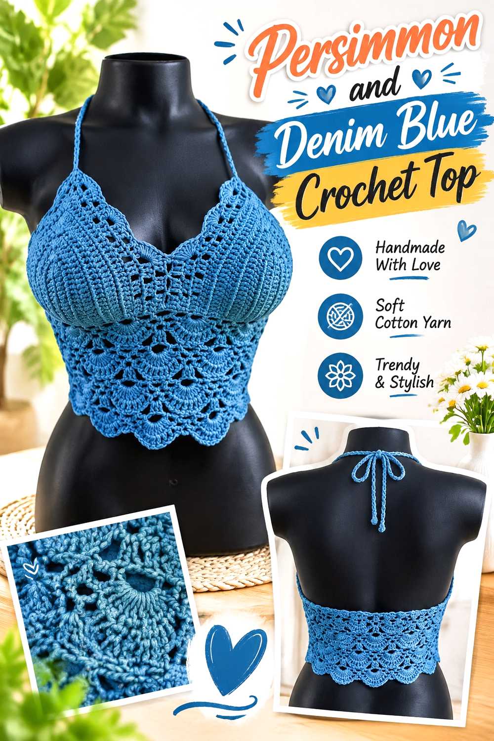 14. Persimmon And Denim Blue Crochet Top