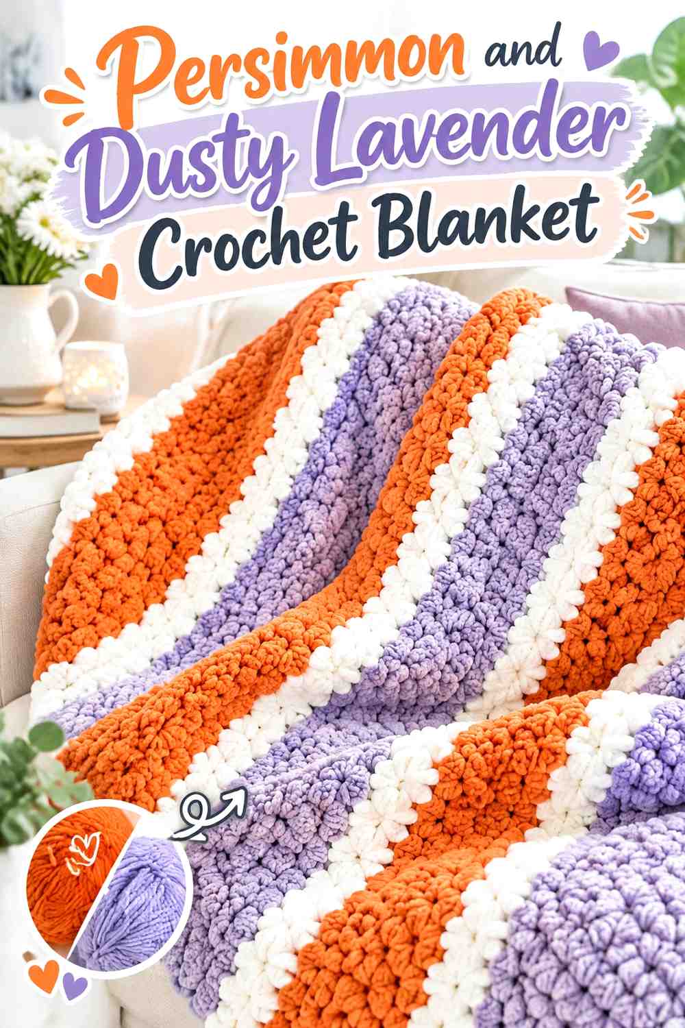1. Persimmon And Dusty Lavender Crochet Blanket