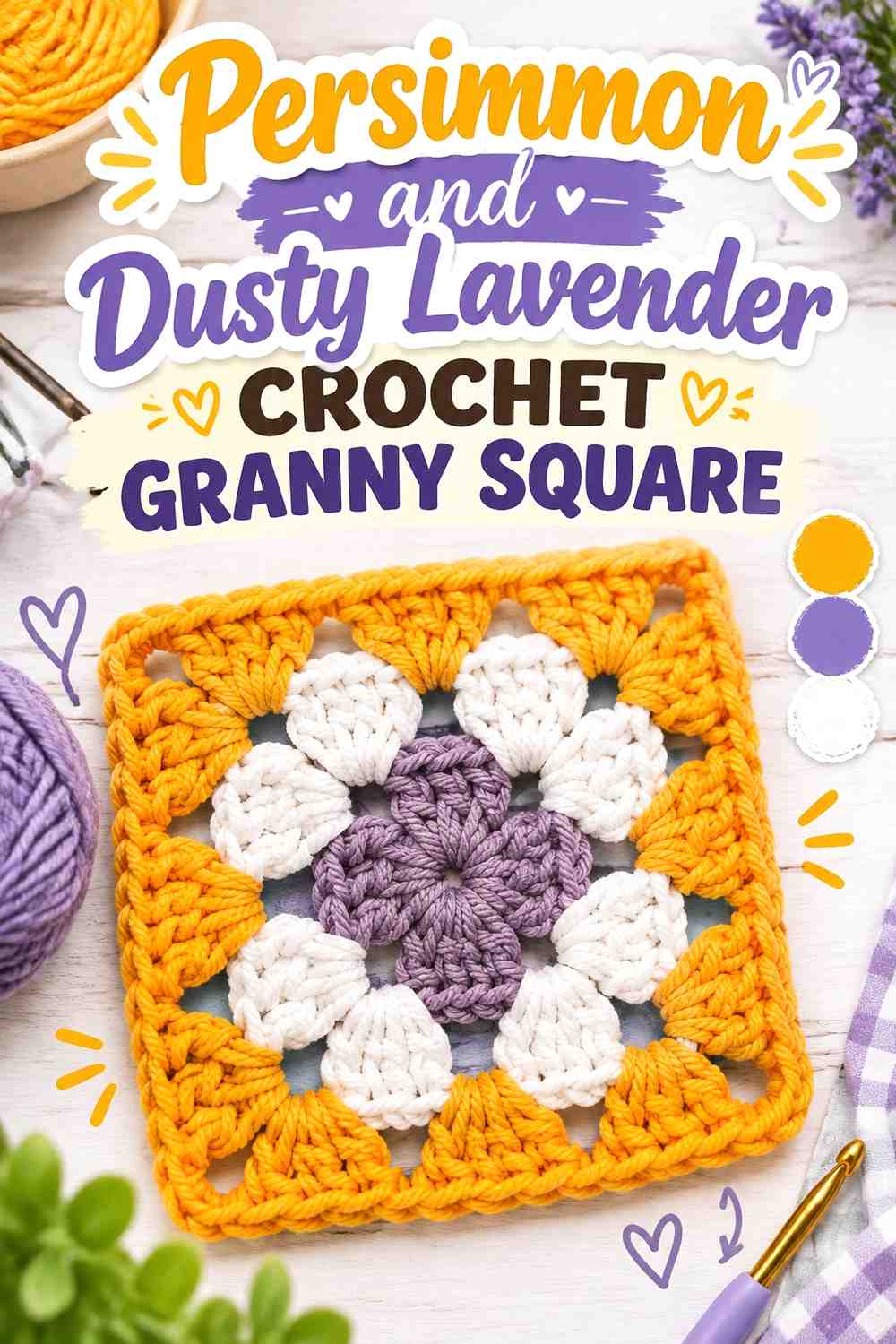 7. Persimmon And Dusty Lavender Crochet Granny Square