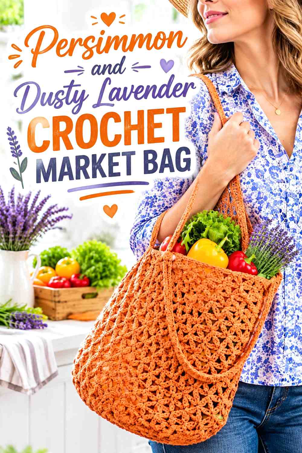 11. Persimmon And Dusty Lavender Crochet Market Bag