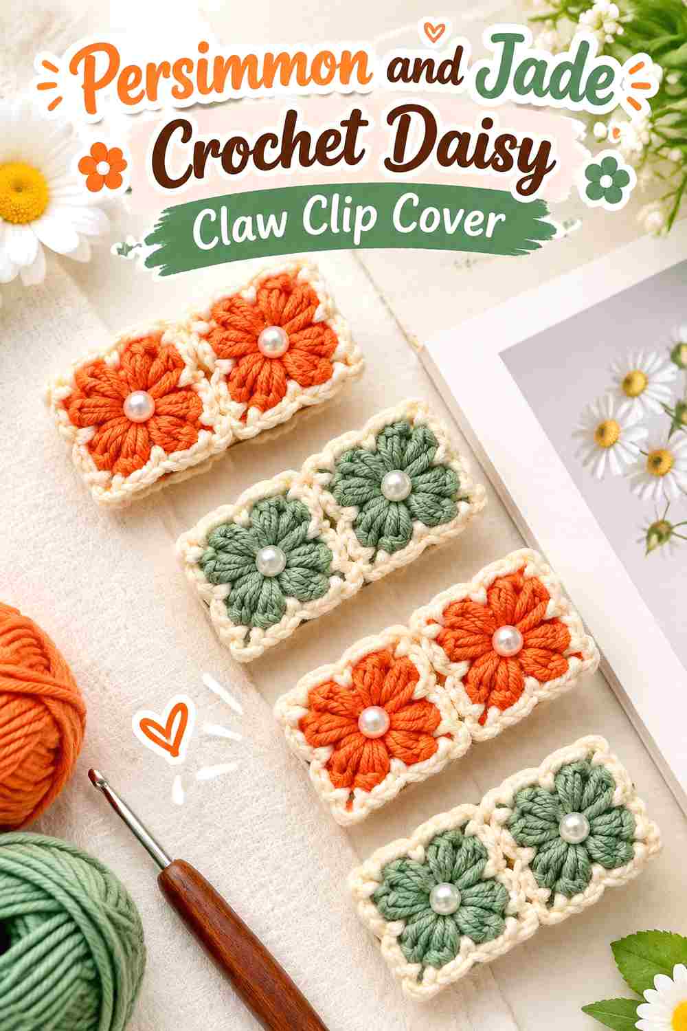 3. Persimmon And Jade Crochet Daisy Claw Clip Cover
